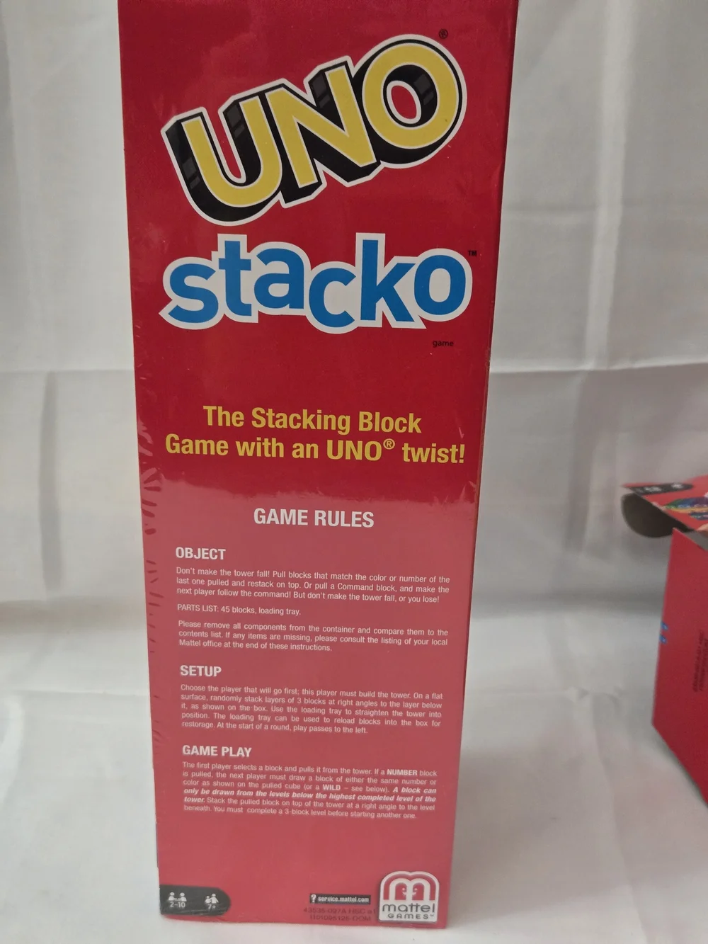 UNO Stacko Mattel 43535 Stacking Block Game NEW Open Box 45 Blocks Sealed